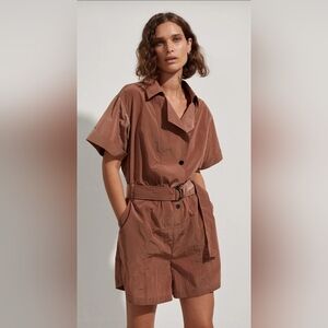 Varley Shimmer Shell Playsuit in Brown